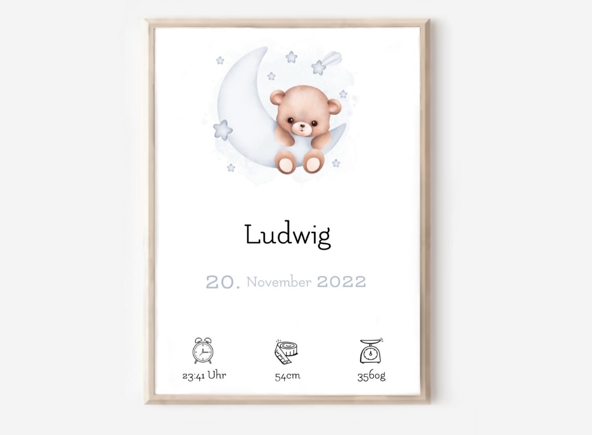 Geburtsposter Geburtstafel Geburtsanzeige Poster Print Motiv Baby Geschenk Geburt 